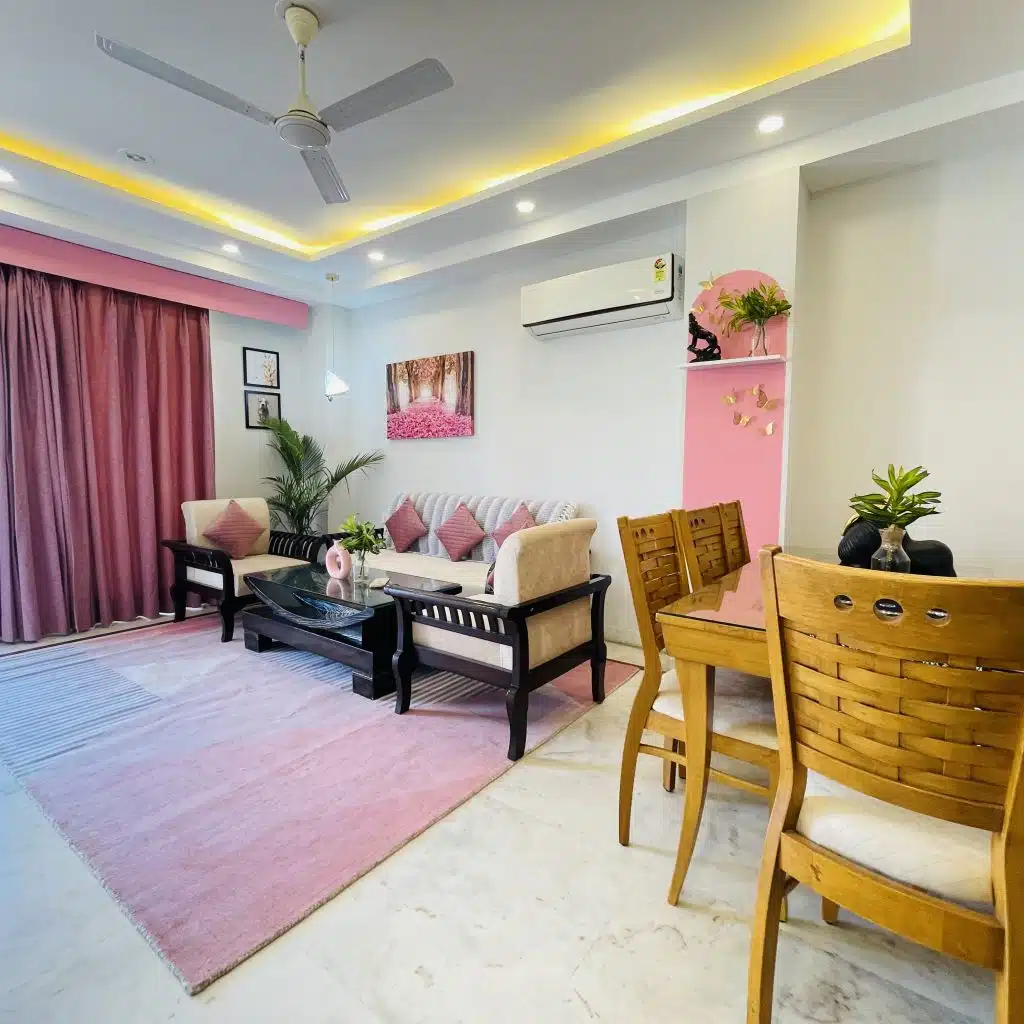 Wide View of Living Room - Bedchambers Service Apartment in Gurgaon near Medanta Hospital