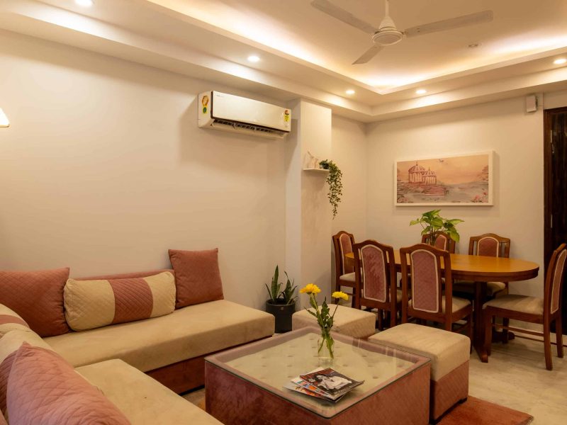 Living Room Wide Angle View of Bedchambers Service Apartment Sector 38 Gurgaon