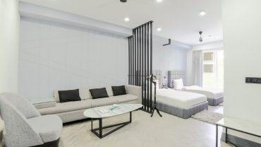 Wide angle view of Living Room, twin bed apartment, service apartment in gurgaon