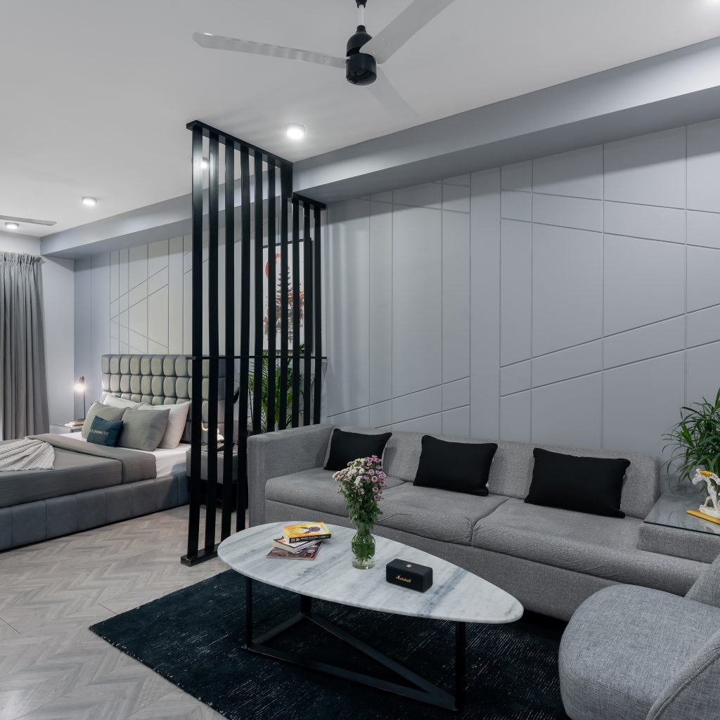 Wide View of Apartment with Living Room and Bedroom- Service apartment near MG Road, Gurgaon