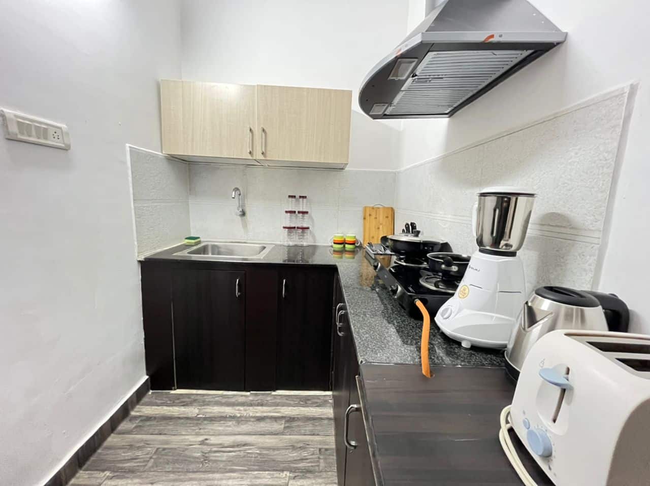 Kitchen area, Dining Area, Living Area, Sofa Section, 1 BHK Service apartment with Bathtub & Balcony